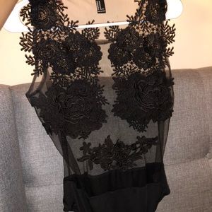 Black see thru floral bodysuit FOREVER21
